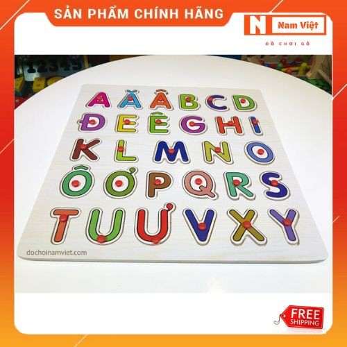 Bảng lắp ghép chữ Tiếng Việt size lớn có chốt cầm đồ chơi gỗ Nam Việt