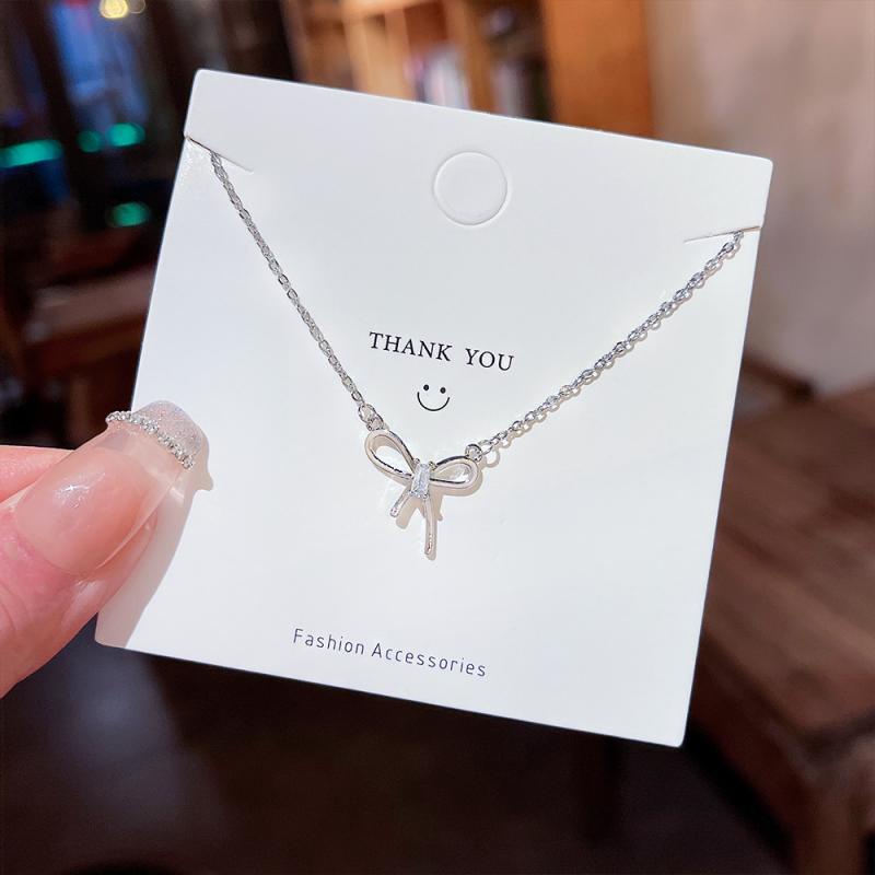 XiaoboACC Dây Chuyền Thép Titan Mặt Nơ Đính Kim Cương Nhân Tạo - 38CM+6CM