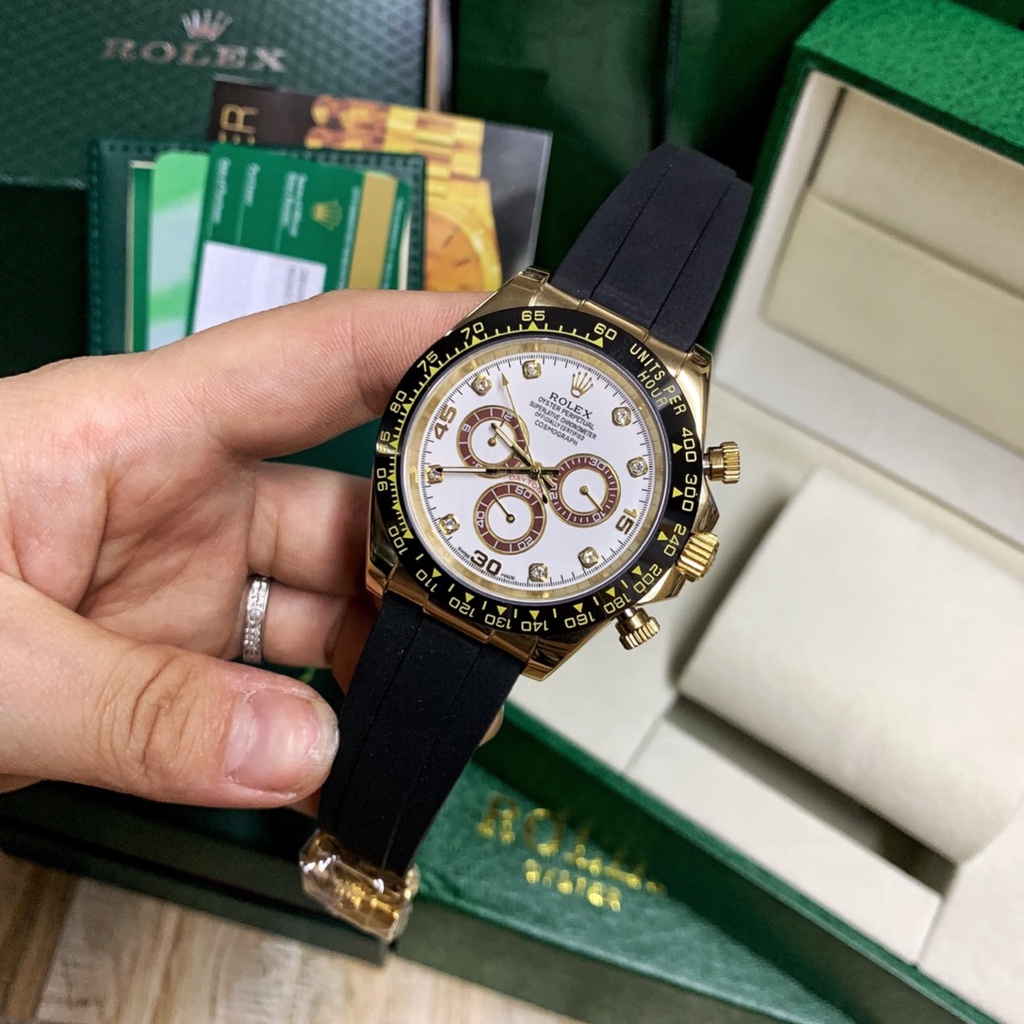 Đồng hồ nam Rolex mặt tròn đính viền đá sang trọng máy cơ cao cấp chống nước DH552 - Shop306