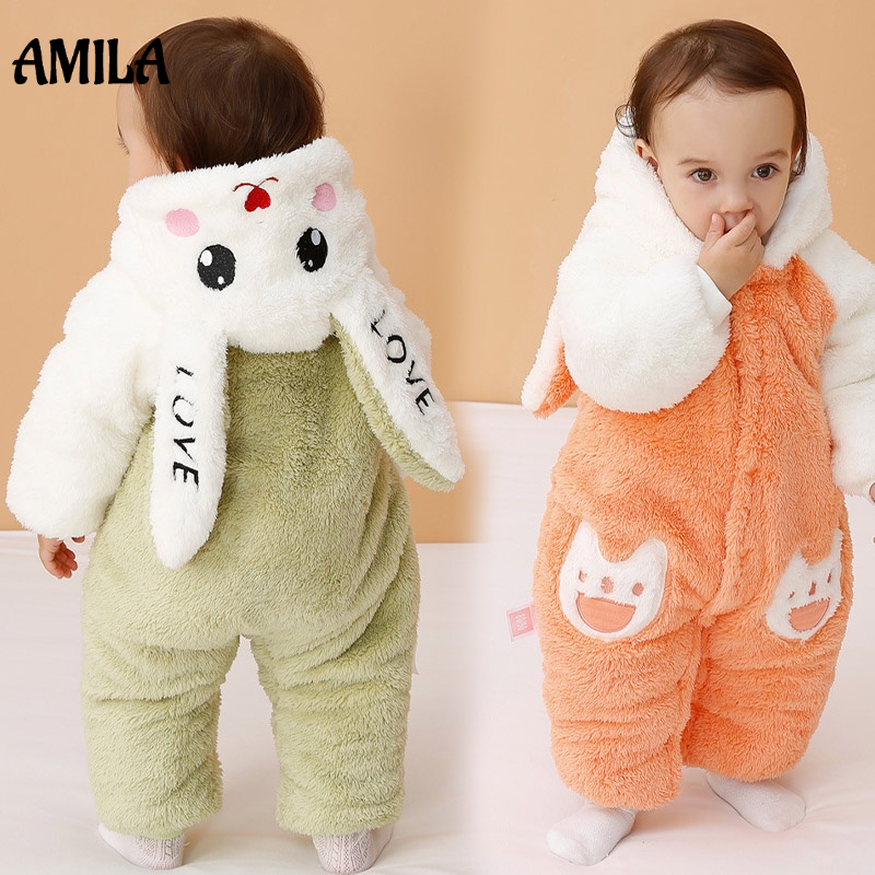 Áo liền quần AMILA có mũ trùm đầu dày dặn dễ thương thời trang dành cho trẻ em