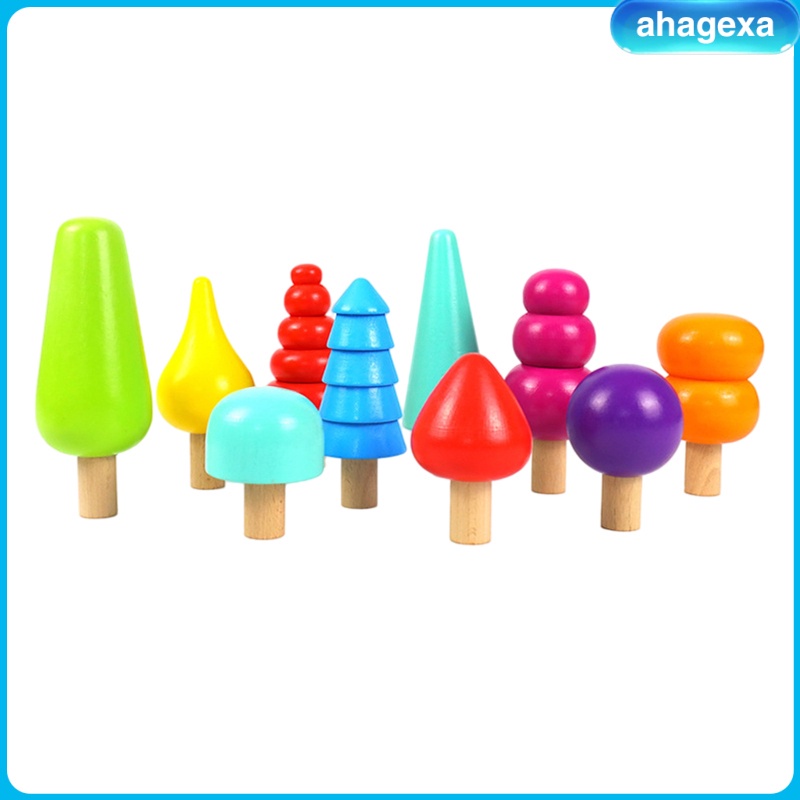 [Ahagexa] Rainbow Tree Blocks Montessori Color Perception Wooden Blocks Toys for Home Indoor or Outdoor Sensory Education toys Early Development gift Kids