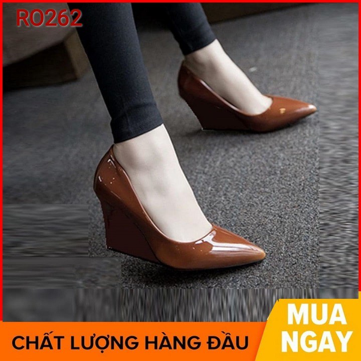 Giày cao gót nữ đẹp đế vuông 7 phân màu đen nâu hàng hiệu rosata ro262