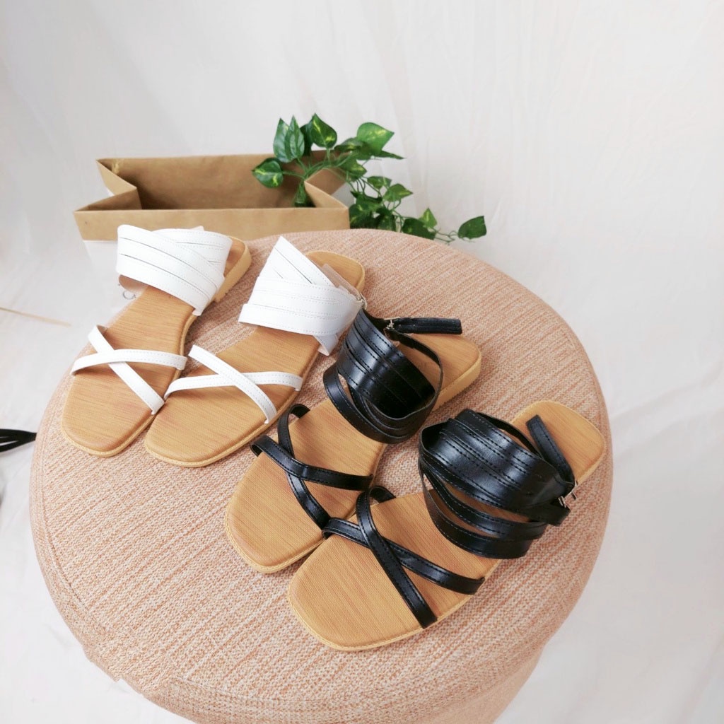 Sandal nữ đế bằng quai chéo phong cách hiện đại đi chơi đi biển