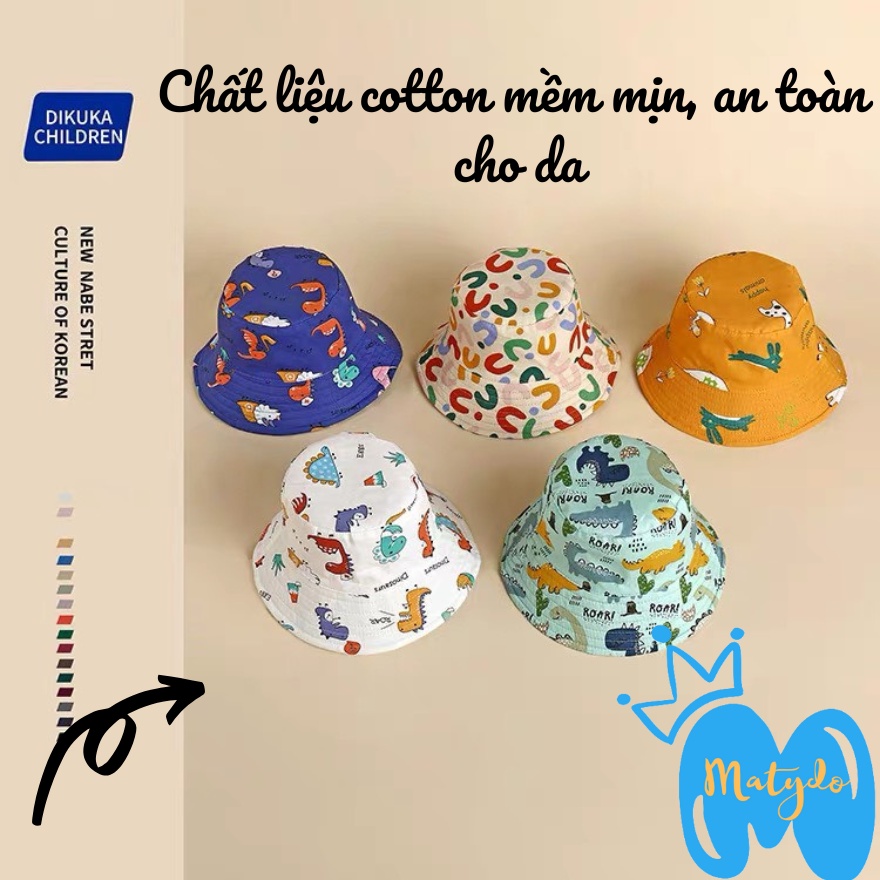 Mũ nón bucket vành tròn cho bé hình khủng long, cá heo, voi dễ thương phụ kiện trẻ em 2-5 tuổi