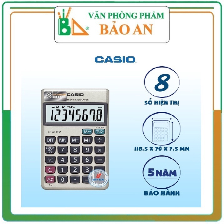 Máy tính Casio LC-403TV 8 số Hàng chính hãng- Bảo hành 5 năm-VPP Bảo An