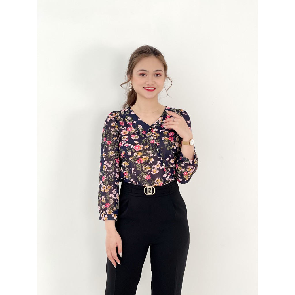 Áo sơ mi nữ công sở họa tiết hoa nhí Emvy - H1