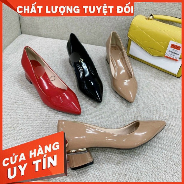 Giày Cao Gót Nữ Gót Vuông 4 Phân Mika Chống Xước, Form ôm chân, lót mút xốp êm chân, chân đầy đặn nên đi tăng 1 size_A4