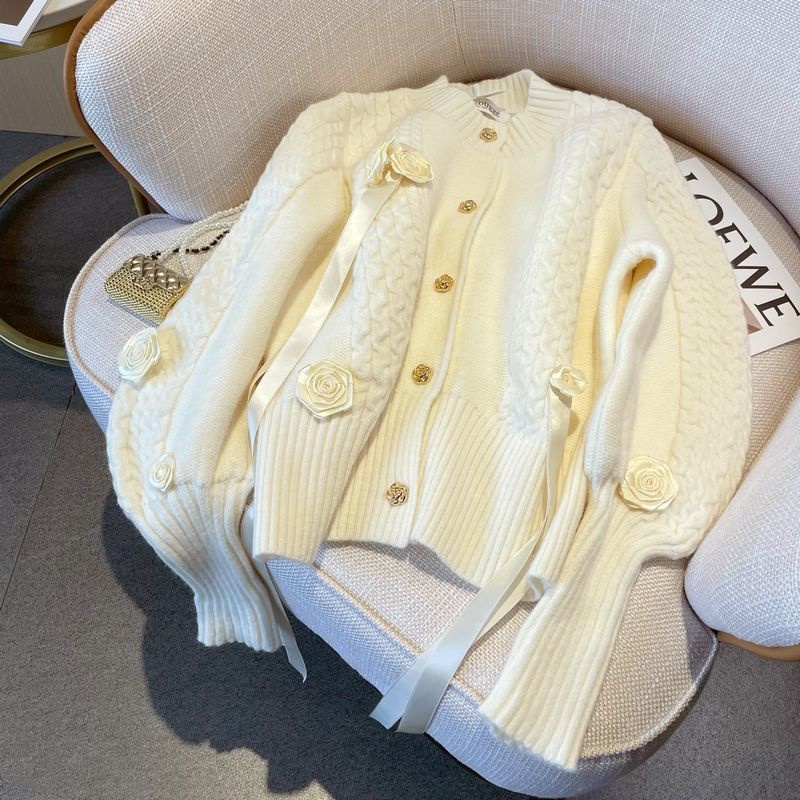 Áo Khoác cardigan Dệt Kim Tay Dài Họa Tiết Hoa Hồng Ba Chiều Thời Trang Thu Đông