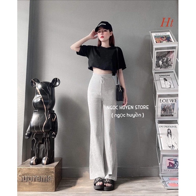 Set áo croptop quần loe xám H2S776