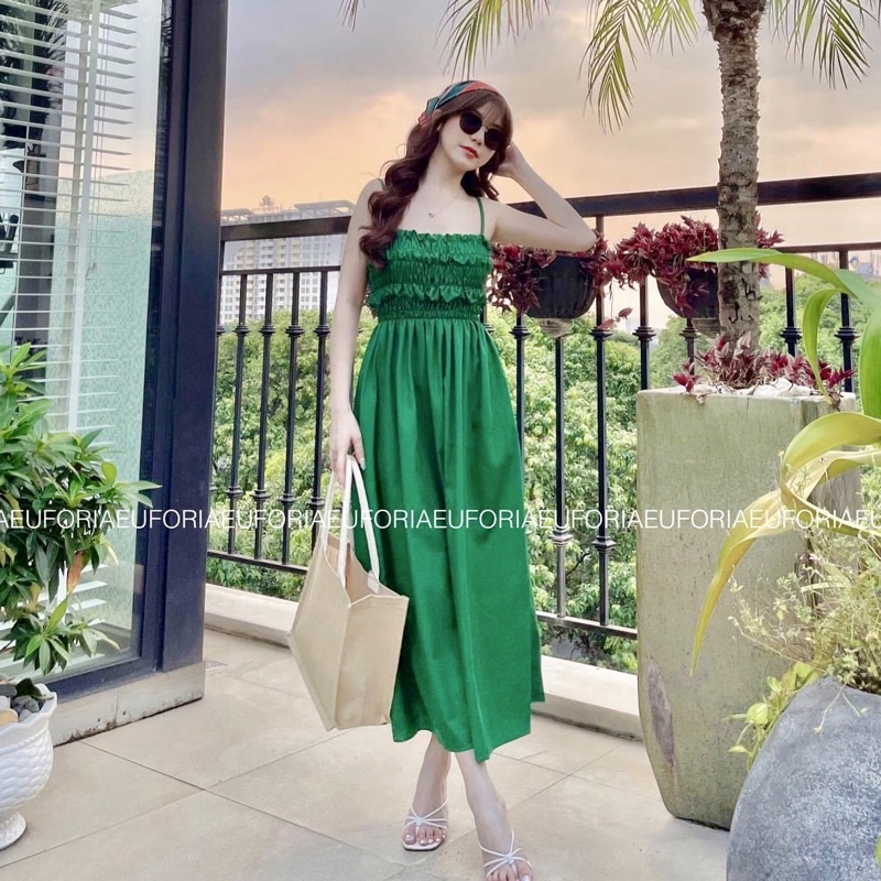 Đầm Maxi 2 Dây Phối Viền Bèo Dễ Thương