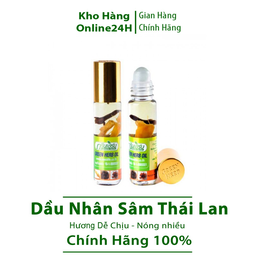 Chai Dầu Gió Nhân Sâm Green Herb Oil Thái Lan (8ml/chai)