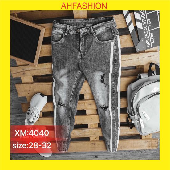 Quần jean nam xám khói,đen khóa lệch rách vá bảng 4 cúc NEW -AHFASHION Menswear Pants Có Túi | BigBuy360 - bigbuy360.vn