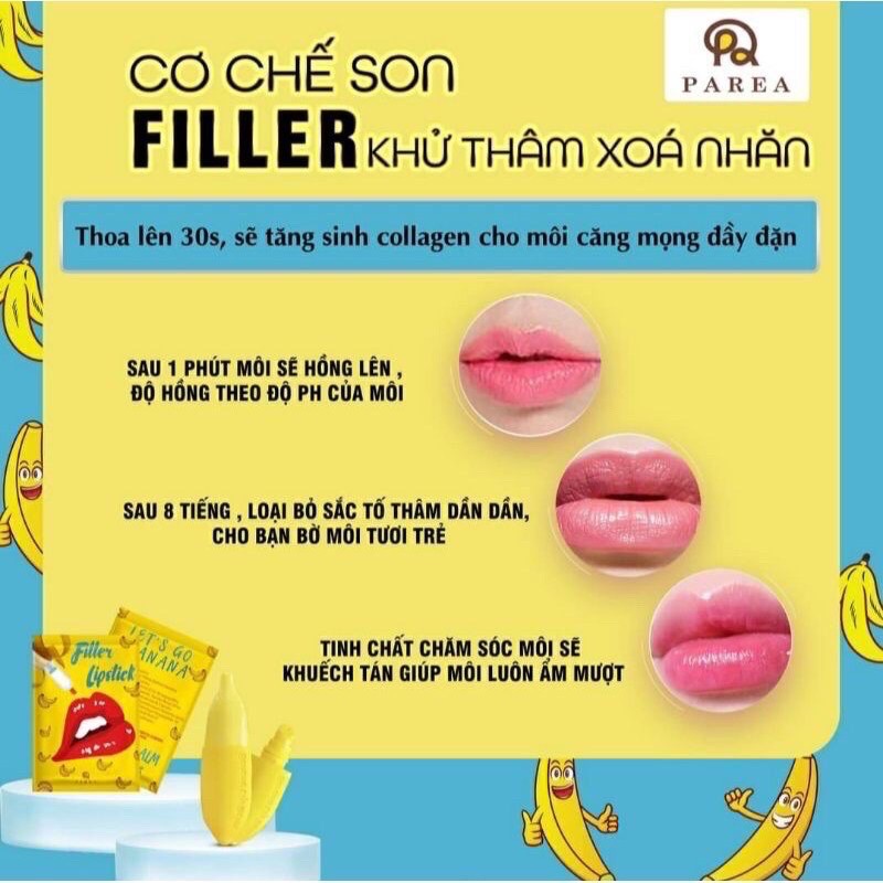 Son , Son filler Khử Thâm Collagen Son Chuối Banana fliller Lipstick Tặng 01 Son Kem Siêu Lì P.A.R.E.A [ Chính - Hãng ].