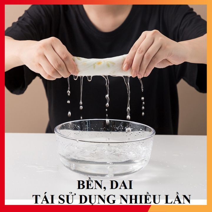 Giấy Lau Bếp Đa Năng và móc treo Cuộn 50 Tờ Dai Giặt Tái Sử Dụng Họa Tiết Đẹp Tiện Dụng