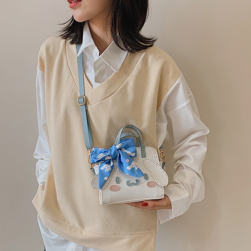 Túi Handmade Cún Cưng Trắng Tai Dài Buộc Nơ Tự Làm Bằng Tay, Làm Quà Tặng Dễ Thương Cho Bạn Gái ( Full Set Phụ Kiện )