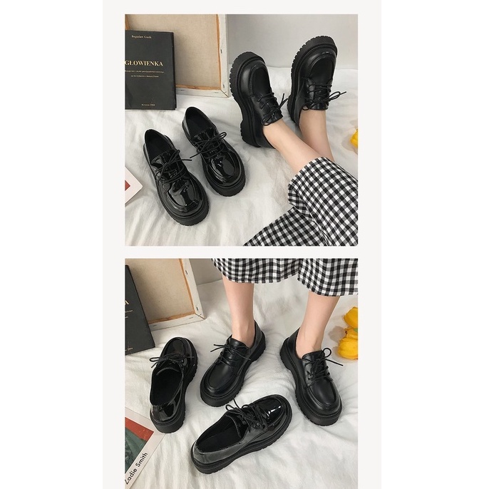 Giày lolita nữ đế bằng màu đen, giày ulzzang nữ phong cách Nhật Bản