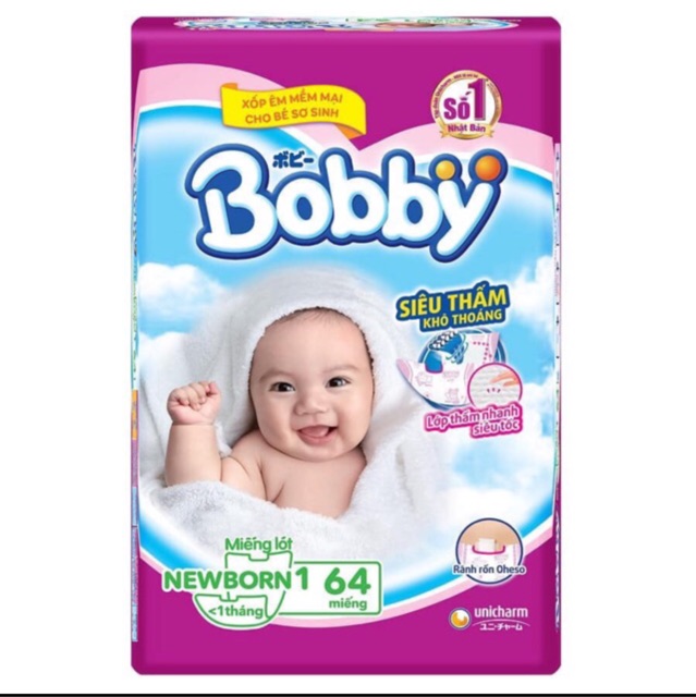 Miếng lót sơ sinh Bobby NB1 64/ NB1 108 miếng cho bé