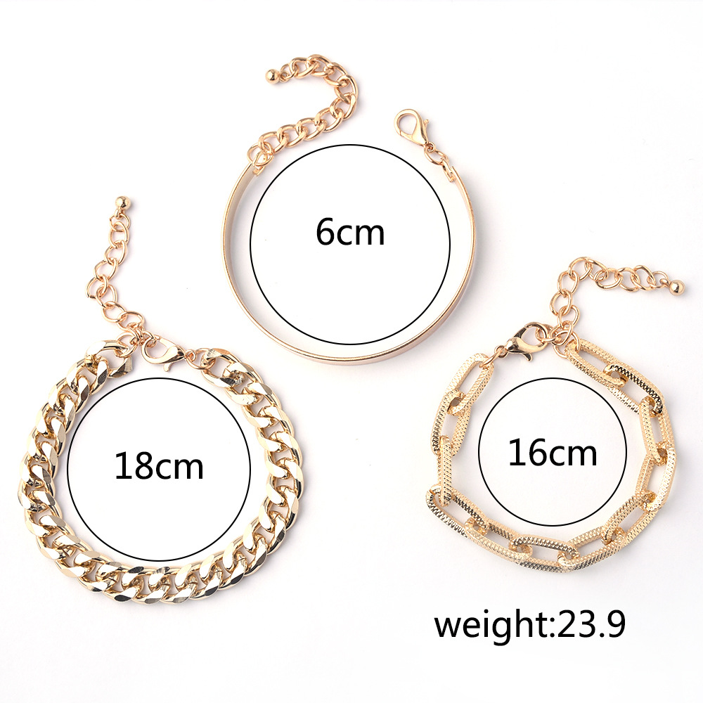 Ahellogirl Set 3 Lắc Tay Kim Loại Phong Cách Cổ Điển Xinh Xắn Cho Nữ