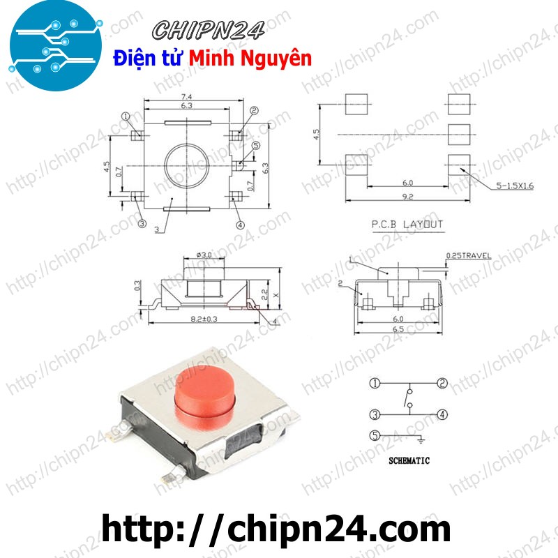 [5 CÁI] Nút nhấn Dán 5p 6x6x3.1mm