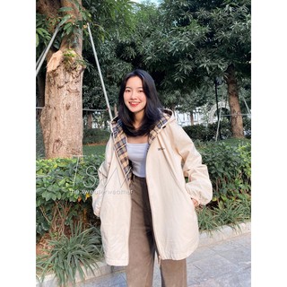 Áo khoác thô 2 lớp lót vải kẻ