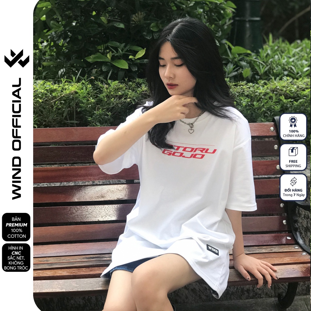 Áo thun tay lỡ unisex WIND phông form rộng 65% cotton Gojo nam nữ oversize ulzzang