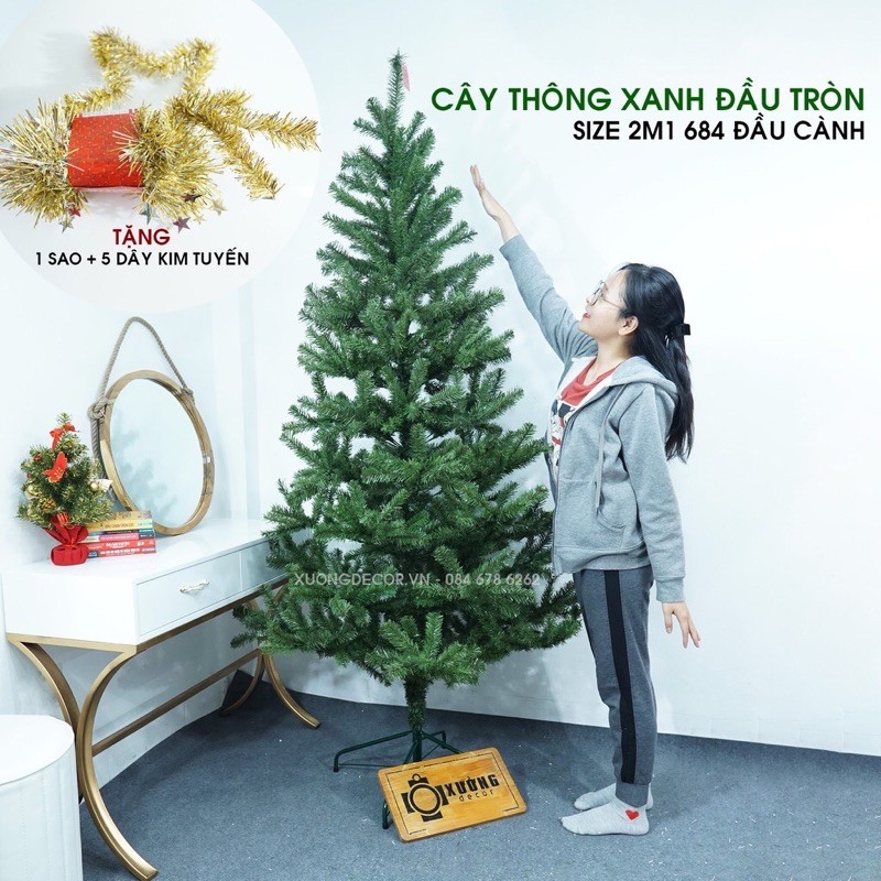 CÂY THÔNG ĐẦU TRÒN 1,2M-2,1M TẶNG KÈM NGÔI SAO VÀ DÂY KIM TUYẾN