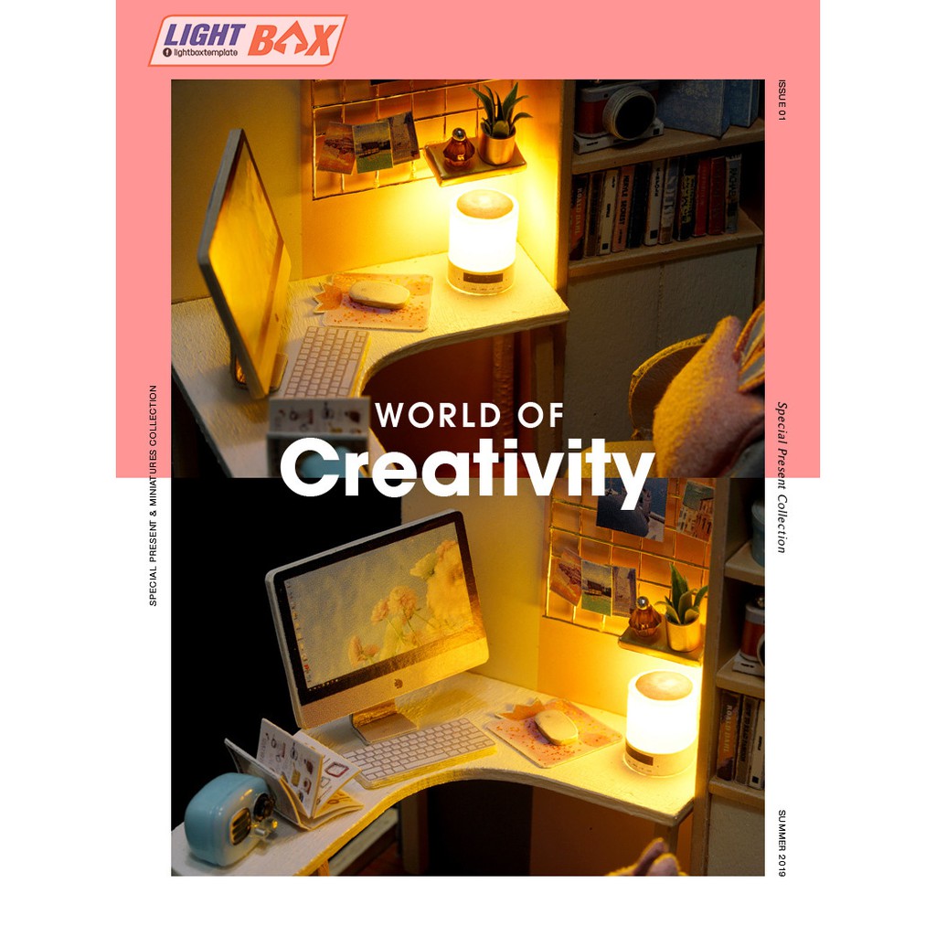 Nhà búp bê Tự làm bằng gỗ [Nhà WORLD OF CREATIVITY có nội thất &amp; đèn led ] Tặng kèm khung MICA + keo