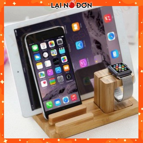 Giá đỡ điện thoại đa năng để bàn bằng gỗ trúc - Có thể để cả iPad và gắn đế sạc Apple Watch