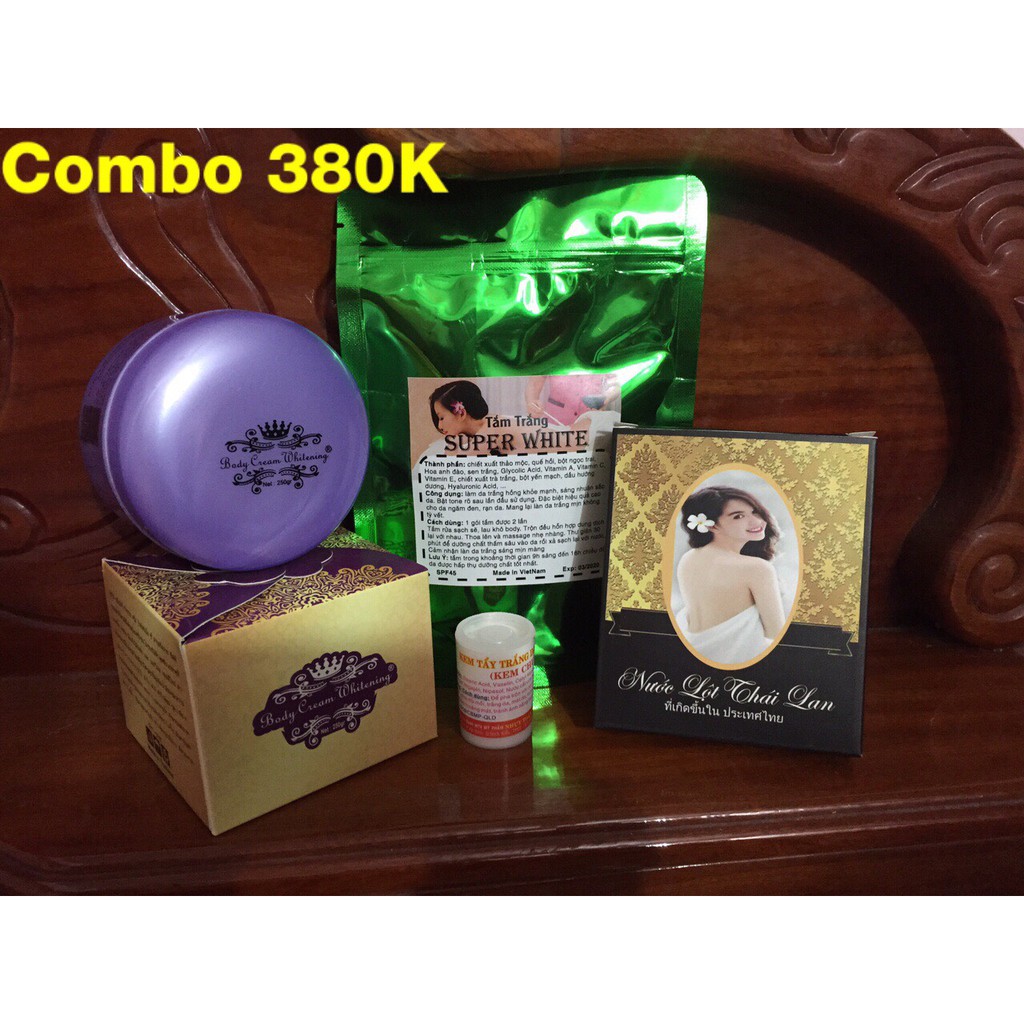 [COMBO SALE] bộ dưỡng trắng da body như hình (gồm nước lột Thái Lan, kem body , tắm trắng)