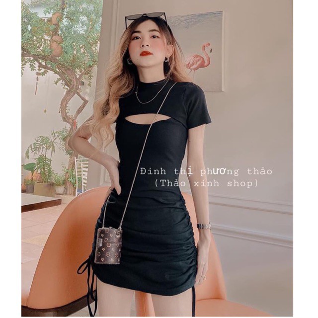 TT FEESHIP Váy body khoét ngực dây rút hai bên chất cotton hottrend hót hít 5