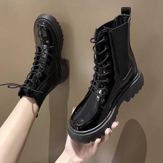 Giày bốt nữ cao cổ dây buộc Cao Cấp Chiel , boots cao cổ nữ đế độn