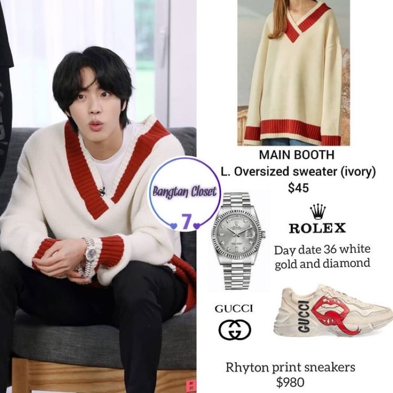Áo len cổ V viền đỏ giống Jin BTS