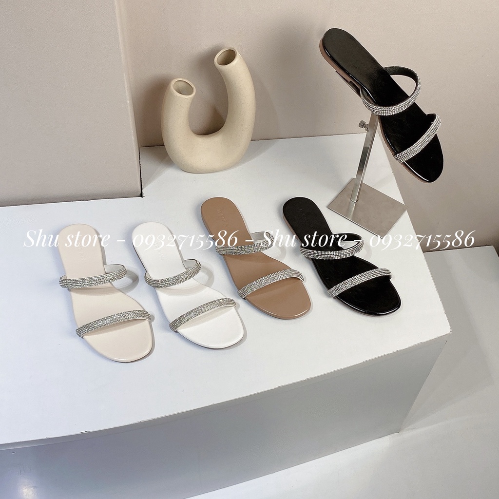 DÉP ĐẾ BỆT THỜI TRANG SHU STORE - DÉP MŨI TRÒN ĐÍNH ĐÁ 2 QUAI NGANG