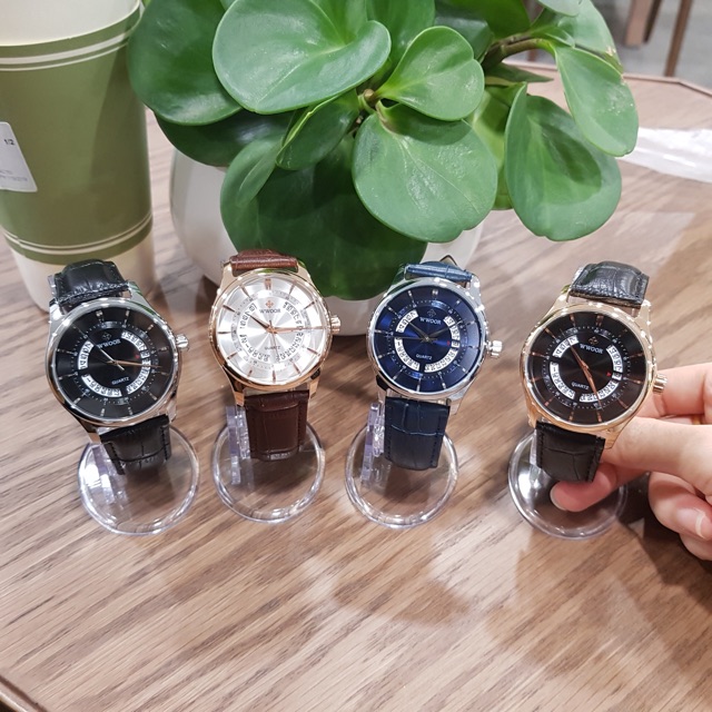 Đồng hồ nam Wwoor dây da thời trang có lịch chính hãng Tony watch 68