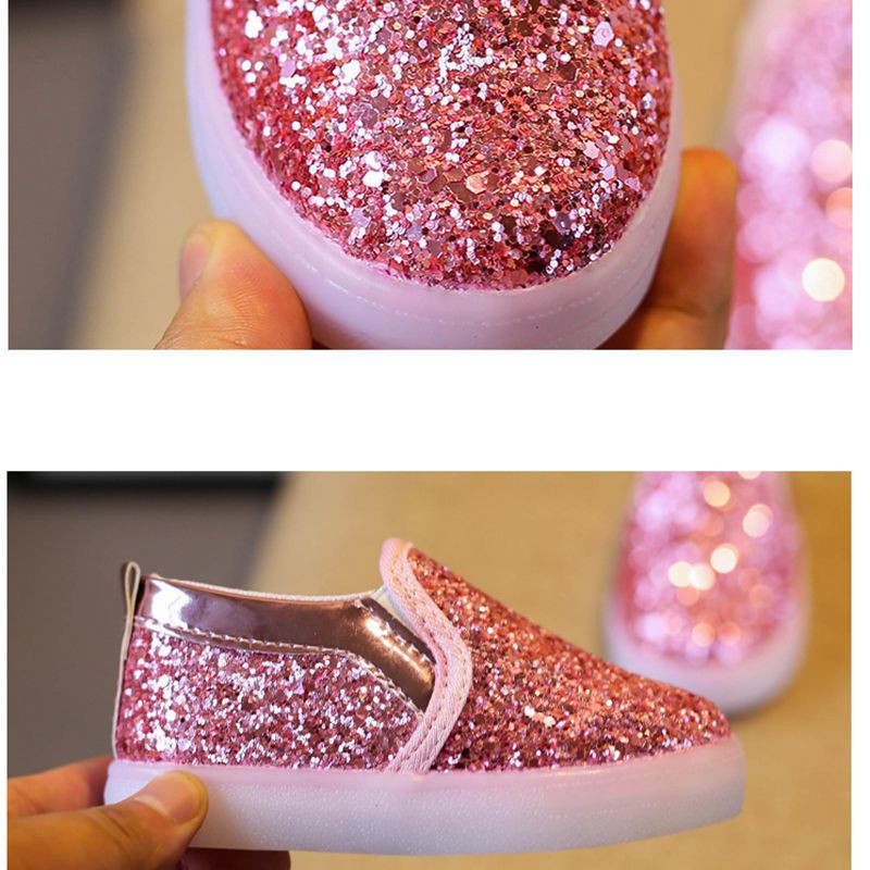 Boy White Led Shoes Fashion Bling Bling Flat Rubber Shoes Kids Baby Girl Gold Sequin Shoe Size 21-30