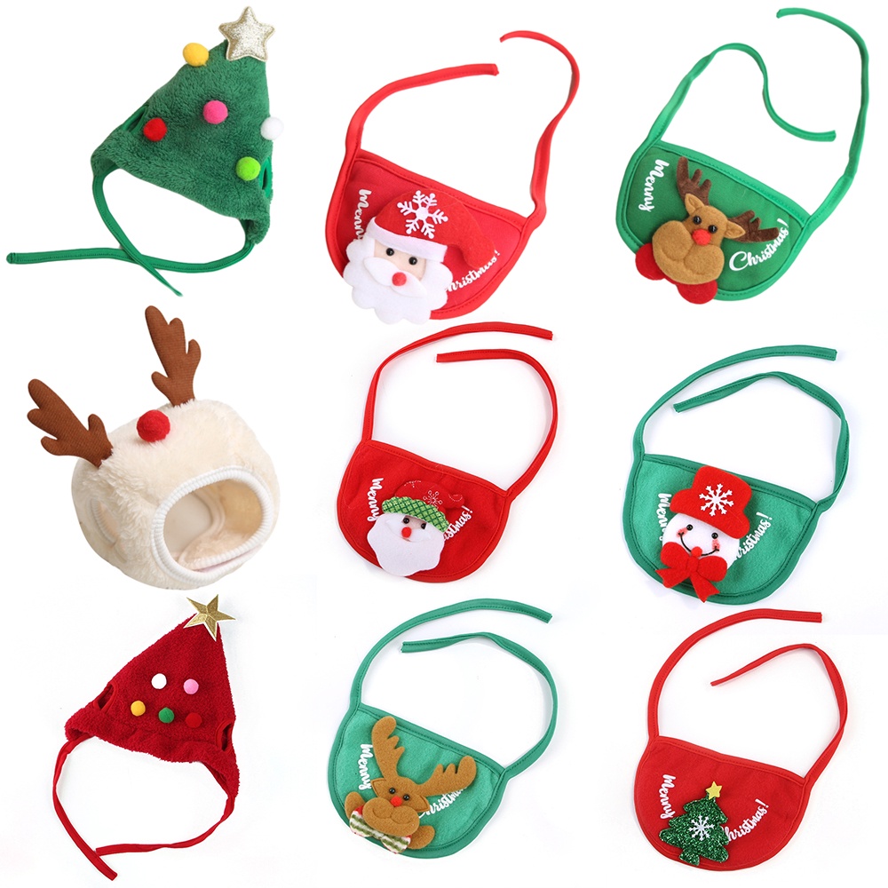 Thú cưng giáng sinh mũ nước bọt khăn yếm ăn mặc đồ dùng