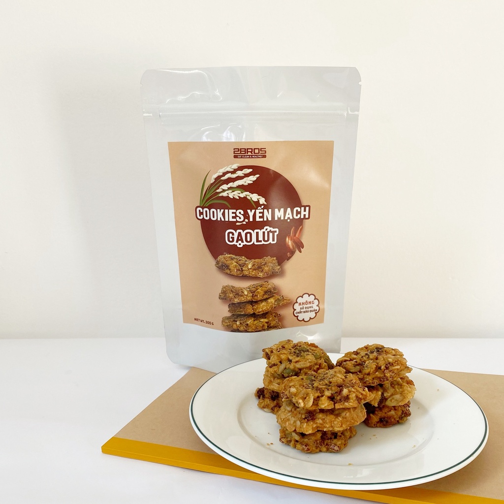 Cookies yến mạch gạo lứt cao cấp - Bánh ăn kiêng không đường 2Bros - Dành cho người ăn kiêng giảm cân, người tiểu đường