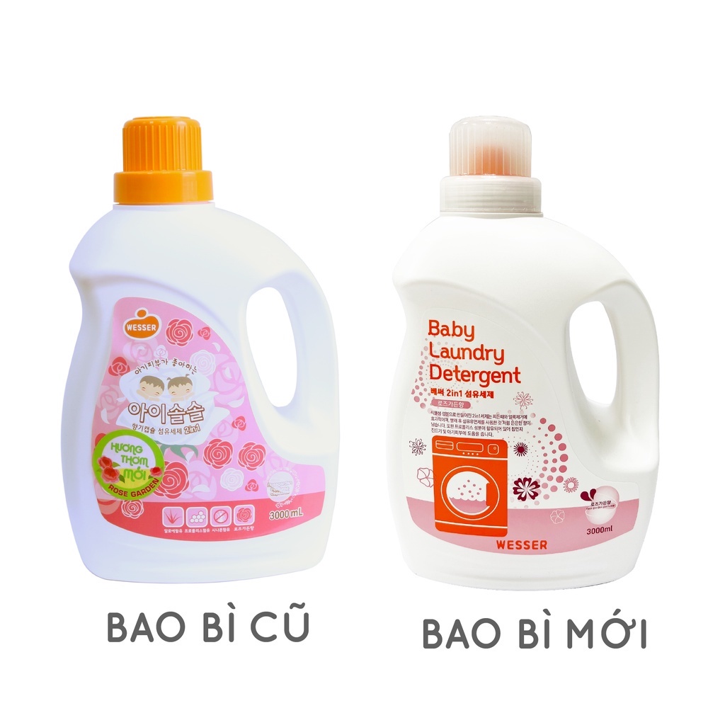 Nước giặt xả quần áo trẻ em Wesser 2in1 nhập khẩu Hàn Quốc hương dịu nhẹ an cho da bé