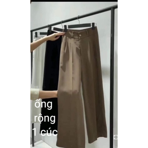 quần ống rộng [188]1 cúc dáng suông đứng vải tuyết mưa lưng cao cạp khóa không dãn 3 màu đen,nâu ,trắng[THUXINHSHOP]