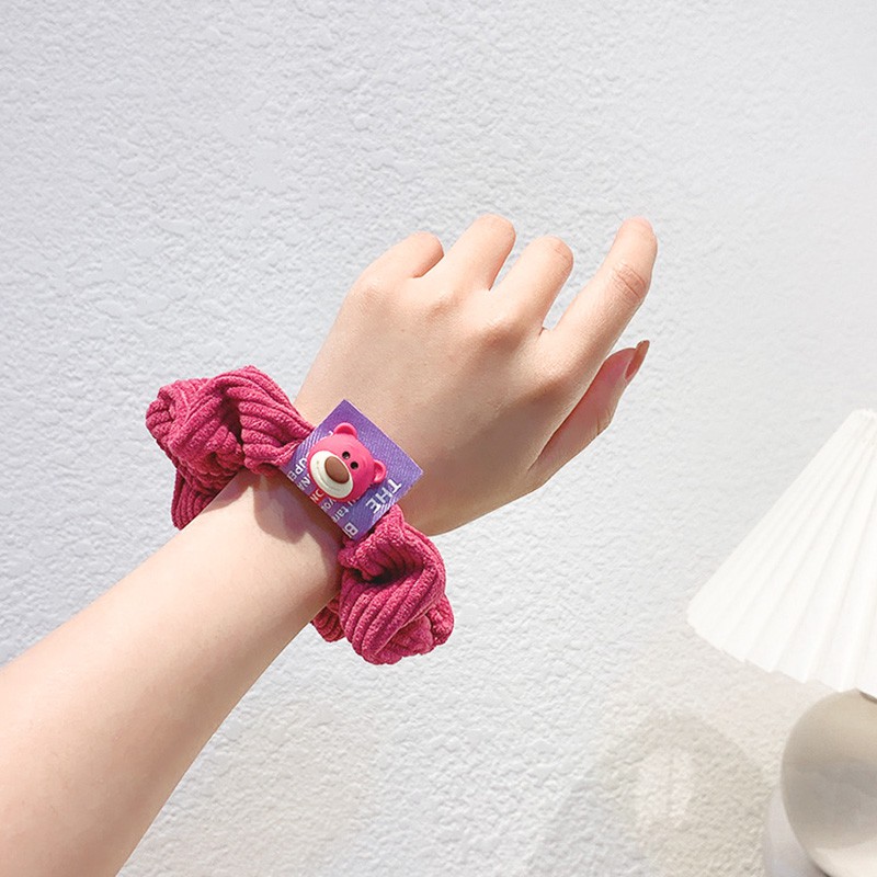 Scrunchies Cột Tóc LIN Màu Dâu Tây Hình Gấu Dễ Thương