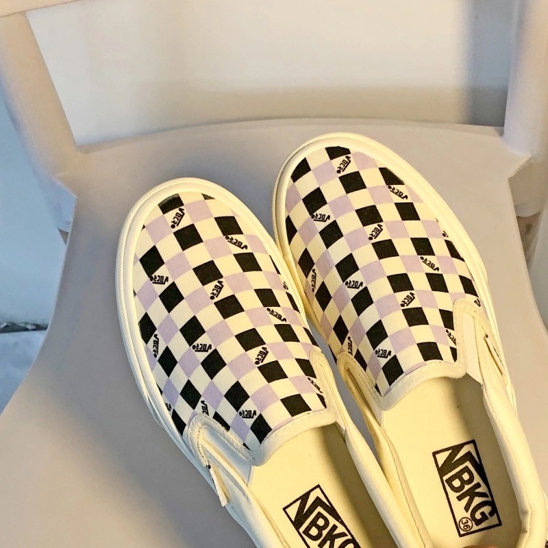 (ORDER) GIÀY SLIP-ON CARO TÍM ĐEN + Ảnh thật