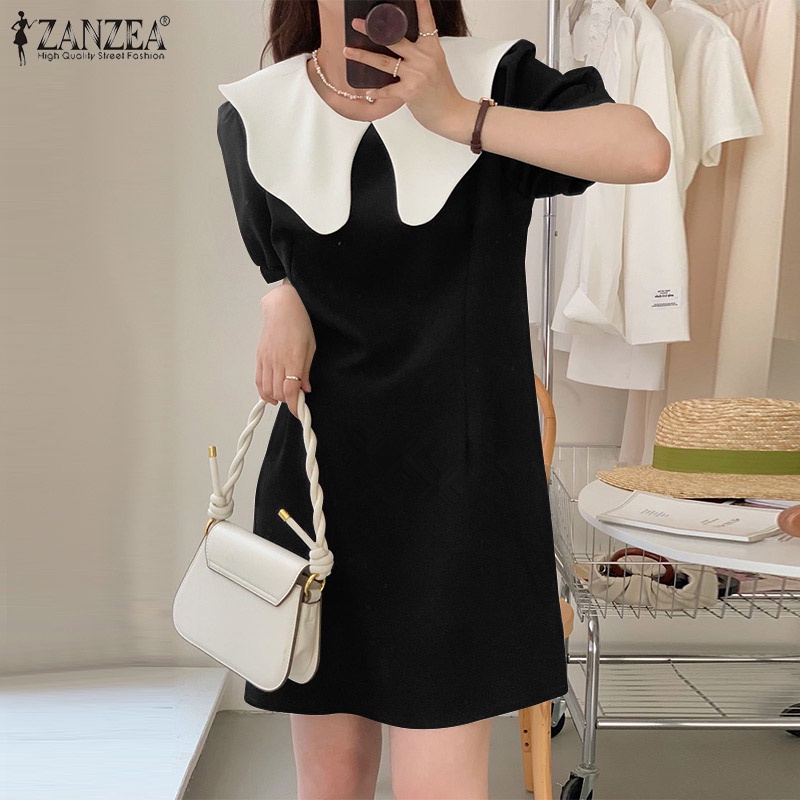 Đầm mini Zanzea tay phồng có khóa kéo phía sau phong cách Hàn Quốc thời trang cho nữ