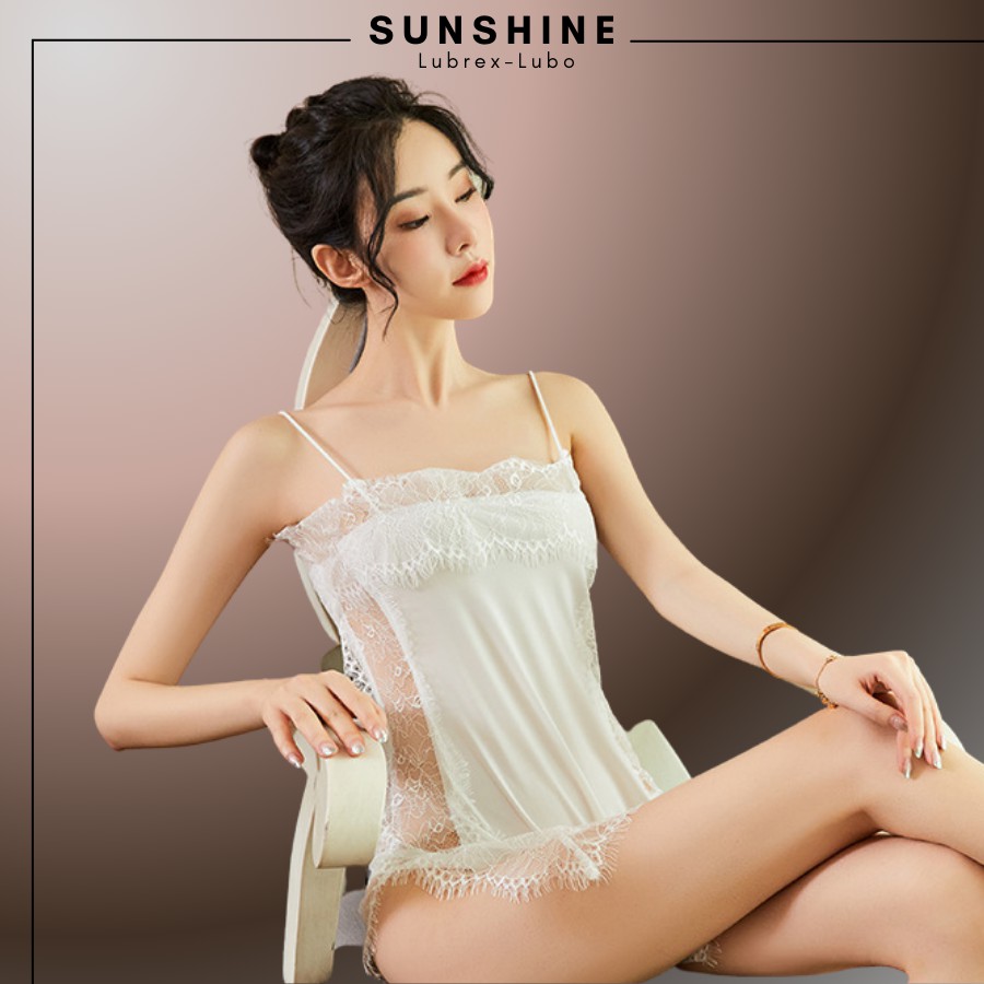 Váy Ngủ Nữ Hai Dây Phối Ren Sexy Lụa Gợi Cảm Quyến Rũ Màu Trắng SUNSHINE SX1526