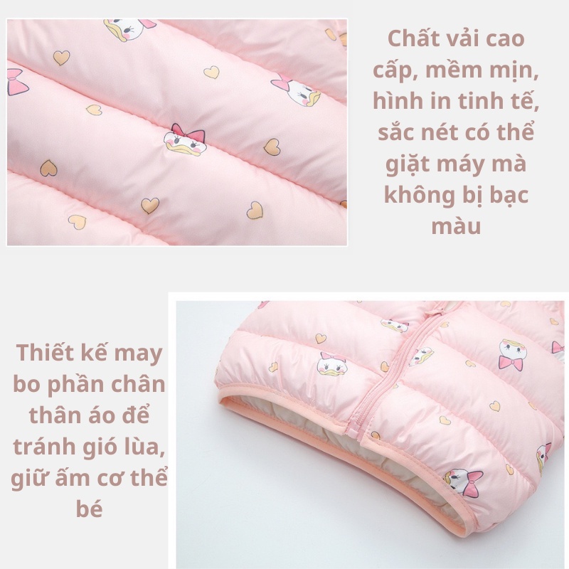 Áo phao tai gấu, áo khoác trẻ em mùa đông họa tiết hoạt hình cho bé trai bé gái mặc đi học đi chơi Xu Xu Kid size 9-20kg
