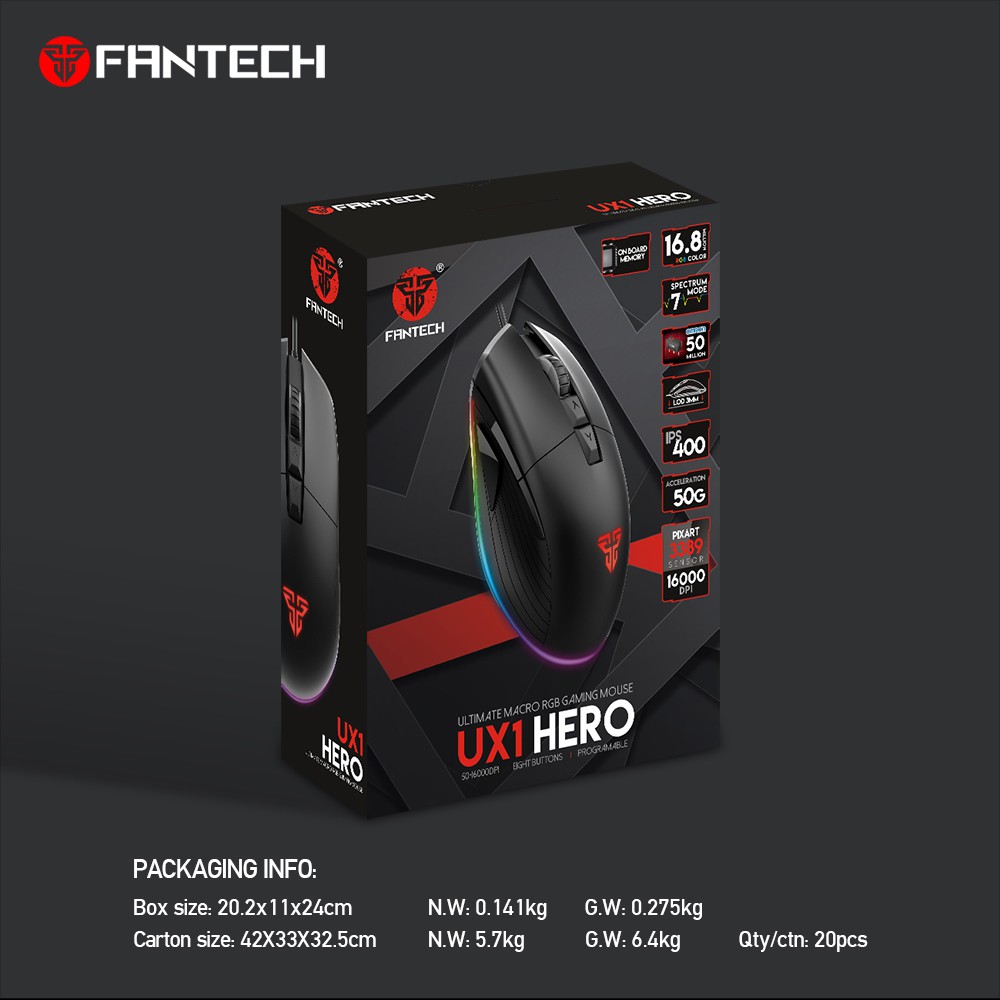 Chuột Gaming Có Dây Fantech UX1 HERO 16000DPI LED RGB 16,8 Triệu Màu 8 Phím Macro - Hãng Phân Phối Chính Thức