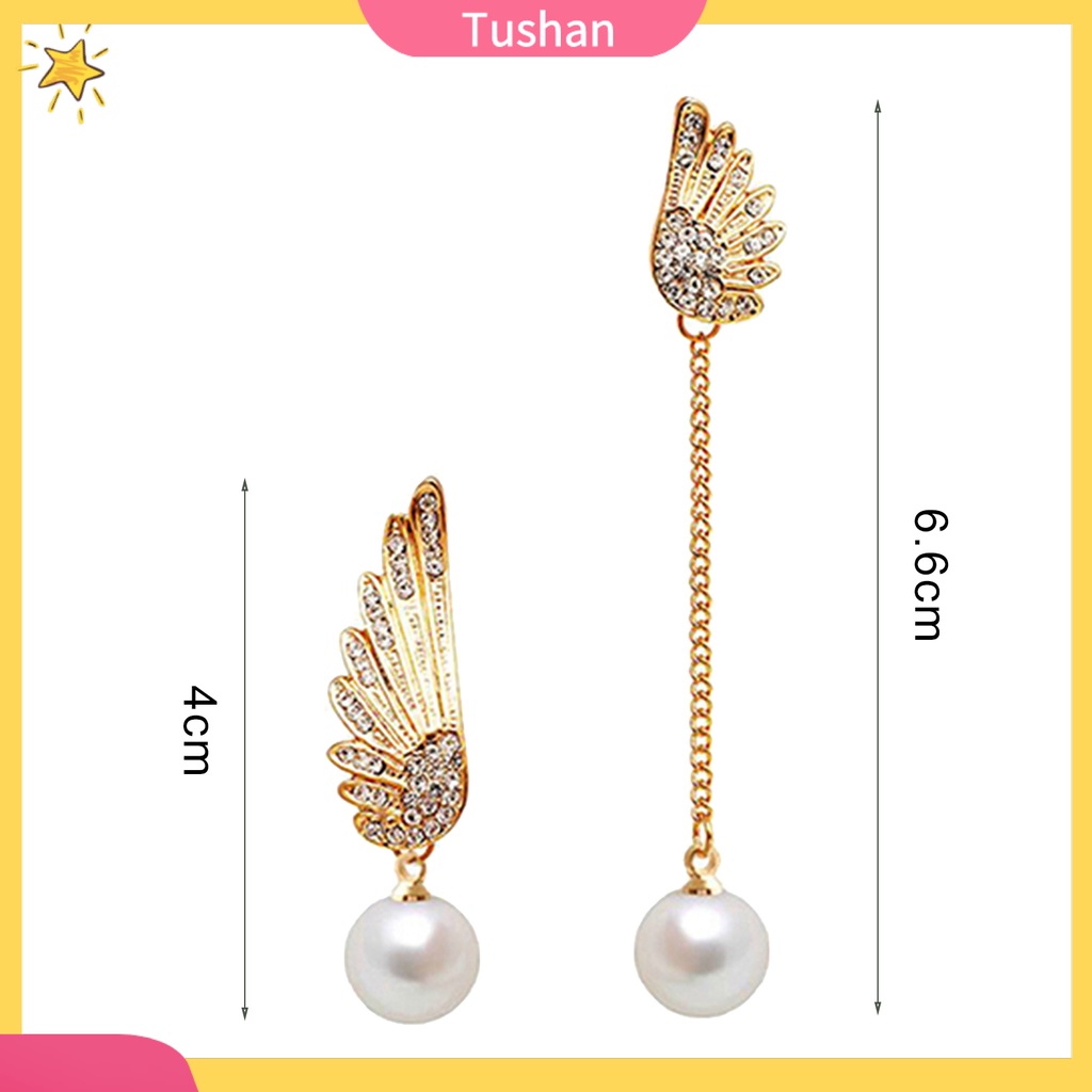 Bông tai cánh thiên thần đính đá và ngọc trai giả sang trọng