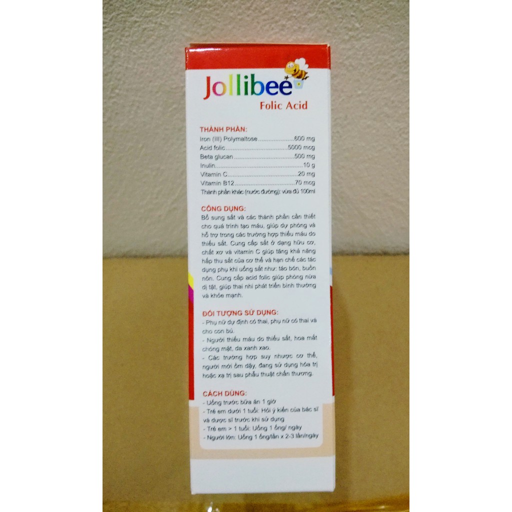 BỔ SUNG SẮT - BỔ SUNG ACID FOLIC - CHO NGƯỜI THIẾU MÁU, THIẾU SẮT CHO MẸ VÀ BÉ- JOLLIBEE FOLIC ACID - HỘP 20 ỐNG NHỰA BẺ