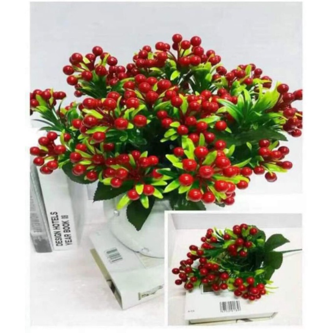 Chùm cherry 28cm, 5 nhánh, có 5 màu: đỏ, cam, hồng, trắng, xanh - Cành điểm trang trí lọ hoa