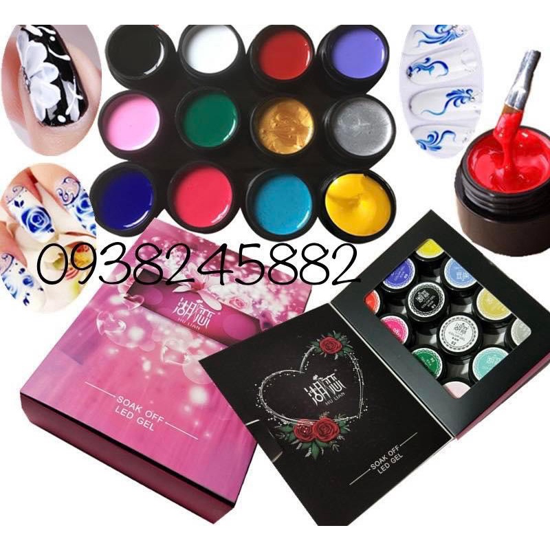 Set gel vẽ HU LIAN 12 màu đậm đặc chính hãng