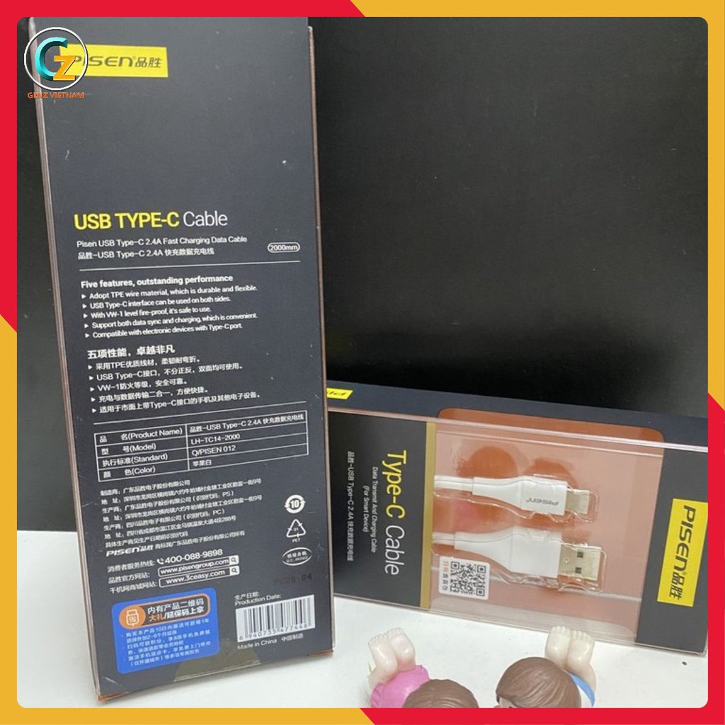 Cáp Sạc Nhanh Pisen Đuôi Type C Cổng USB 2.4A